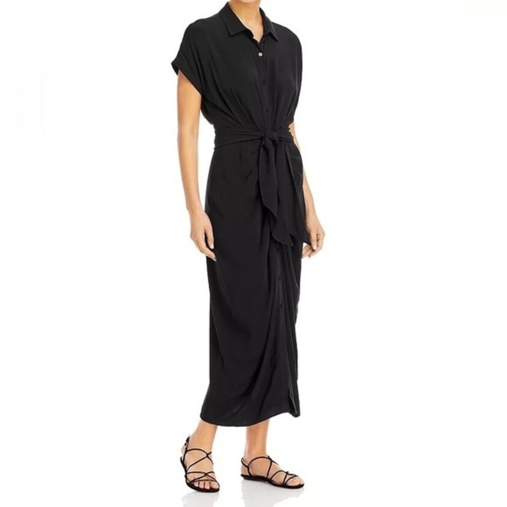 L*Space Women’s Black Sleek Maxi Button up Collared Shirt Dress Tie Waist Small